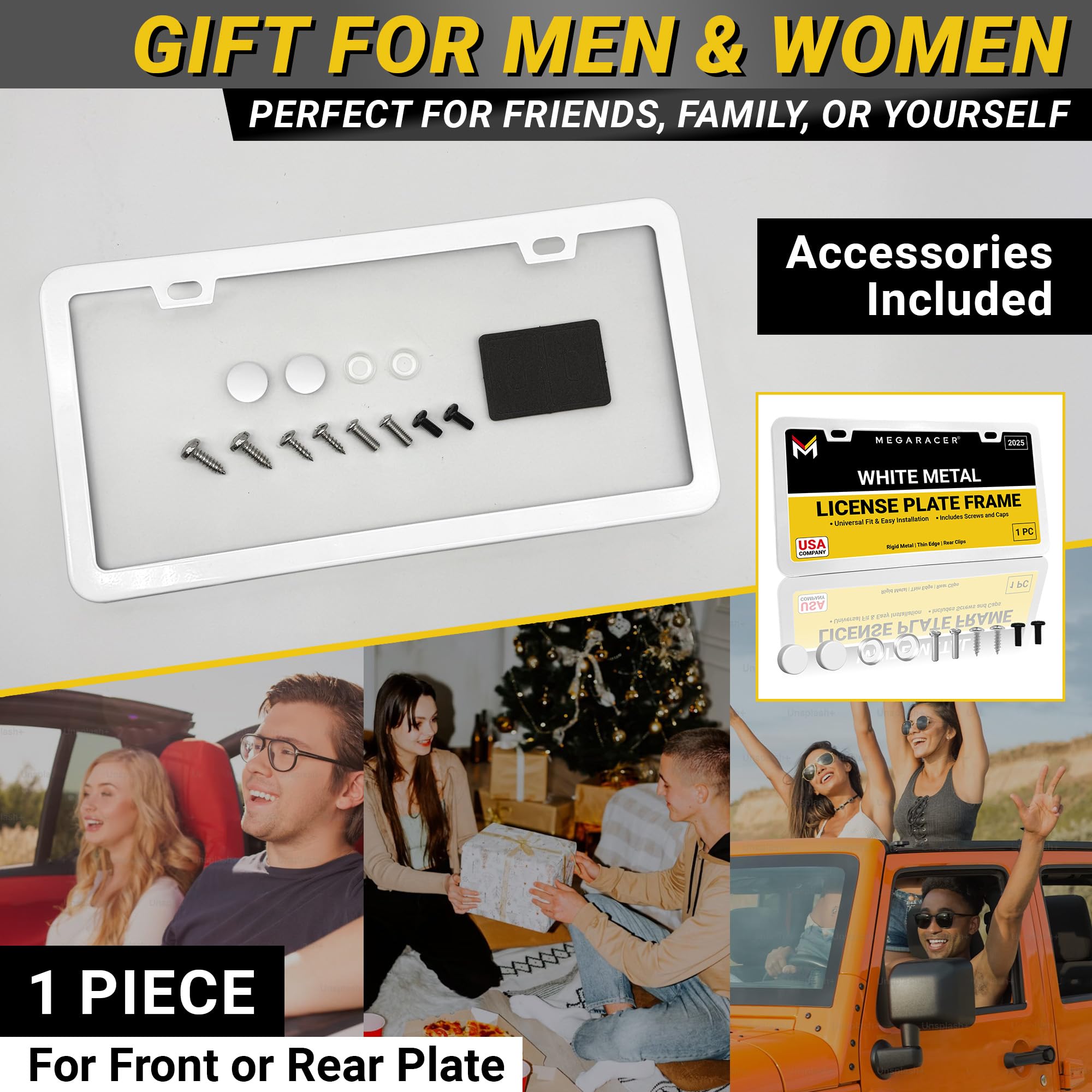 Mega Racer license frame packaging as a gift-ready accessory