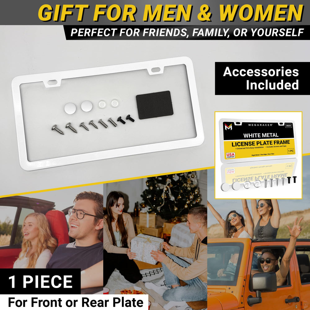 Mega Racer license frame packaging as a gift-ready accessory