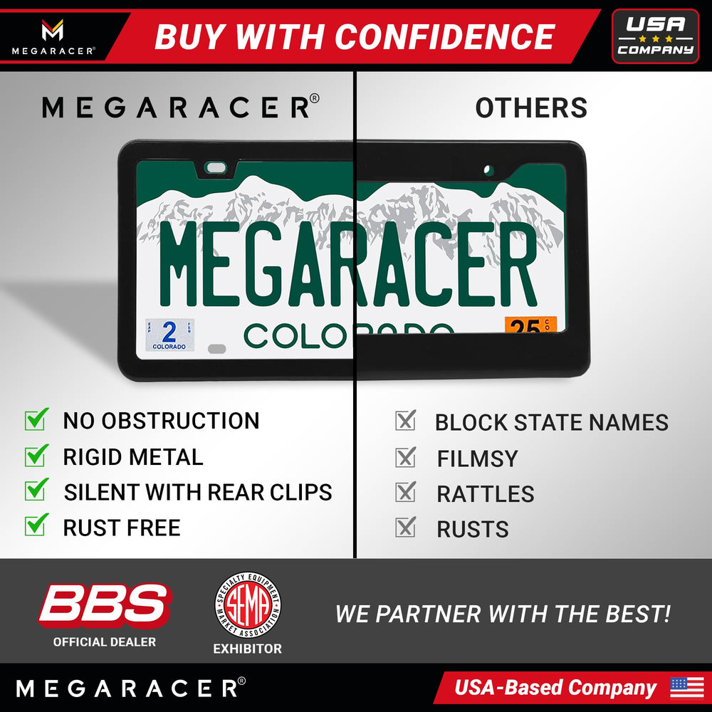 Mega Racer license frame easy-install front and rear mounting