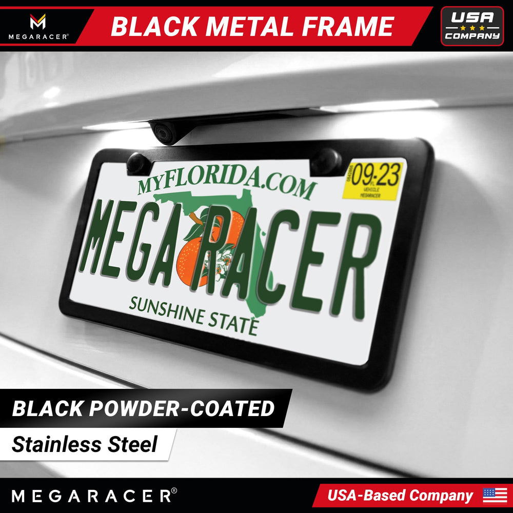 Mega Racer license frame with 2-hole mount for secure installation
