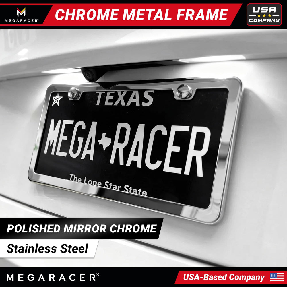 Mega Racer polished mirror license frame rear 2-hole for a seamless rear-end upgrade