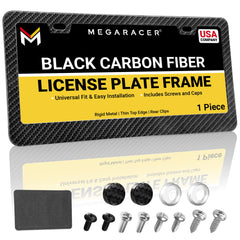 Mega Racer Premium Carbon Fiber license frame front view keeps plate visible and stylish.