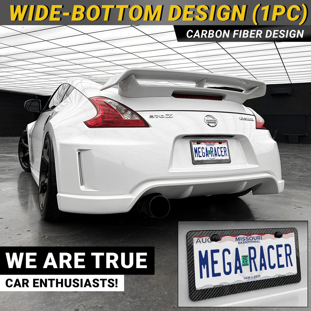 Mega Racer license frame rear view shows rattle-free, clean lines behind the plate.