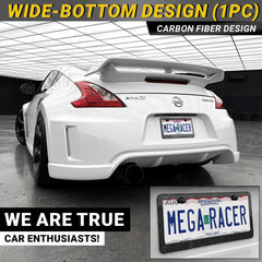 Mega Racer license frame rear view shows rattle-free, clean lines behind the plate.