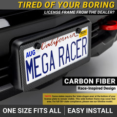 Mega Racer carbon fiber frame side profile enhances sleek appearance and edge durability.