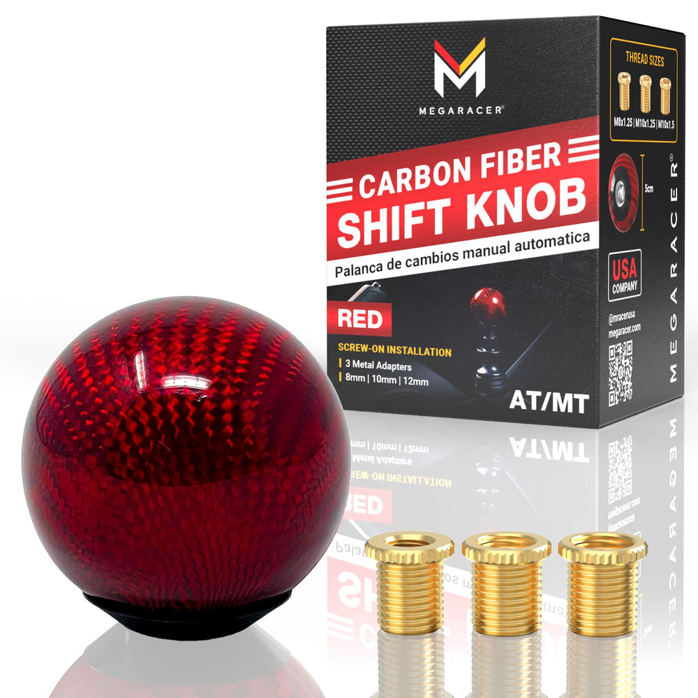 Mega Racer premium carbon fiber red ball shift knob for a bold interior upgrade