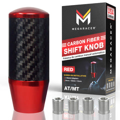 Mega Racer premium red carbon fiber shift knob with 3K twill center for a premium feel.