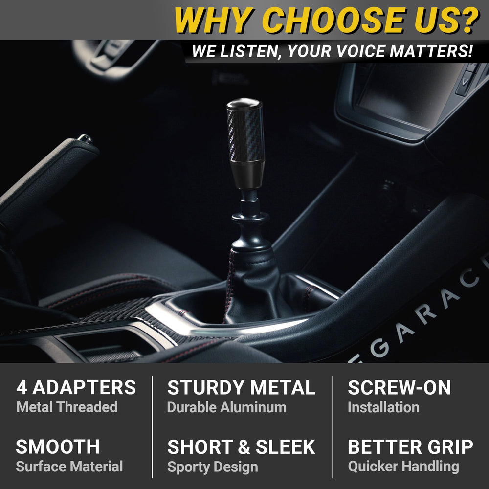 Mega Racer tapered design improves grip and shift accuracy.