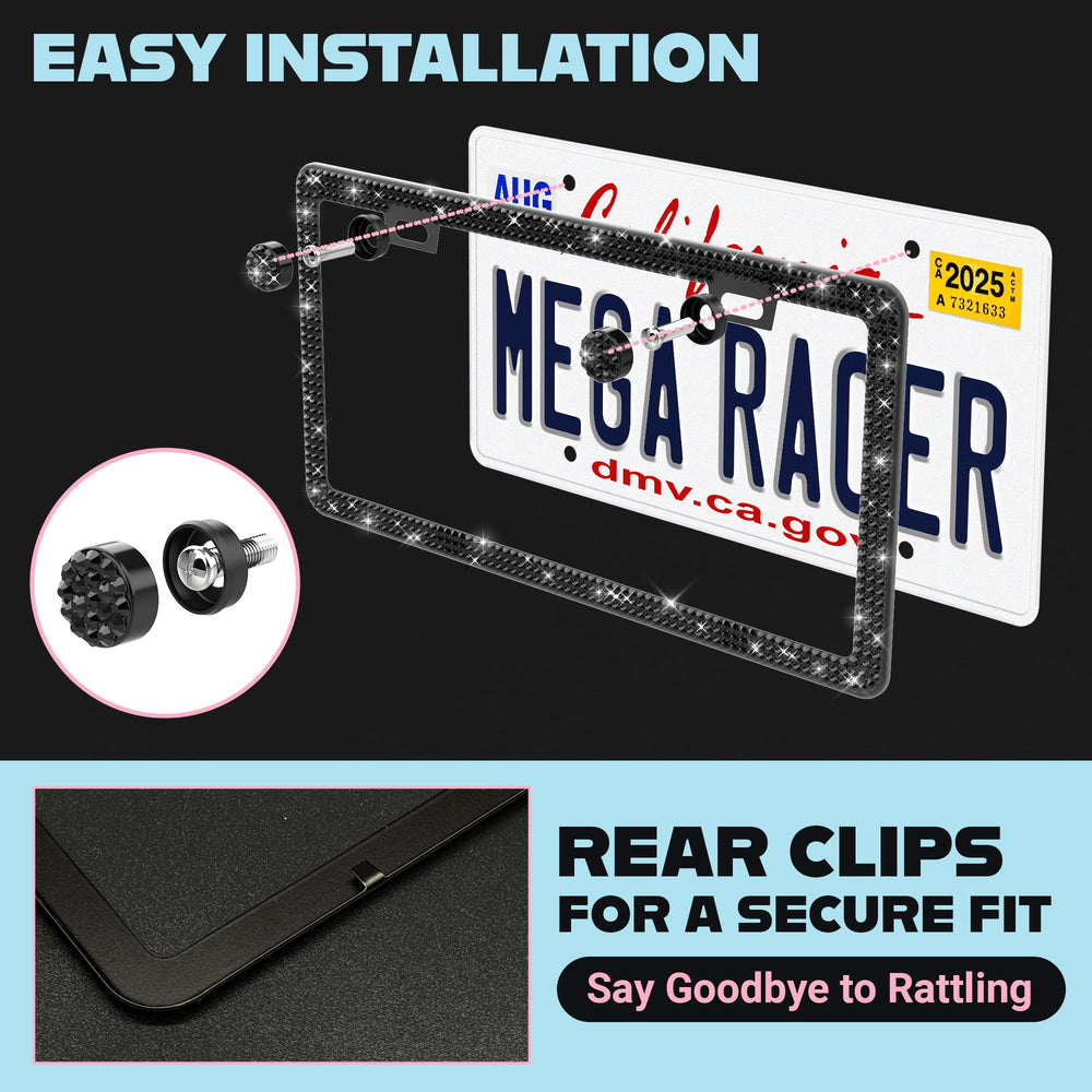 Mega Racer slim edge design fits standard US plates without coverage.