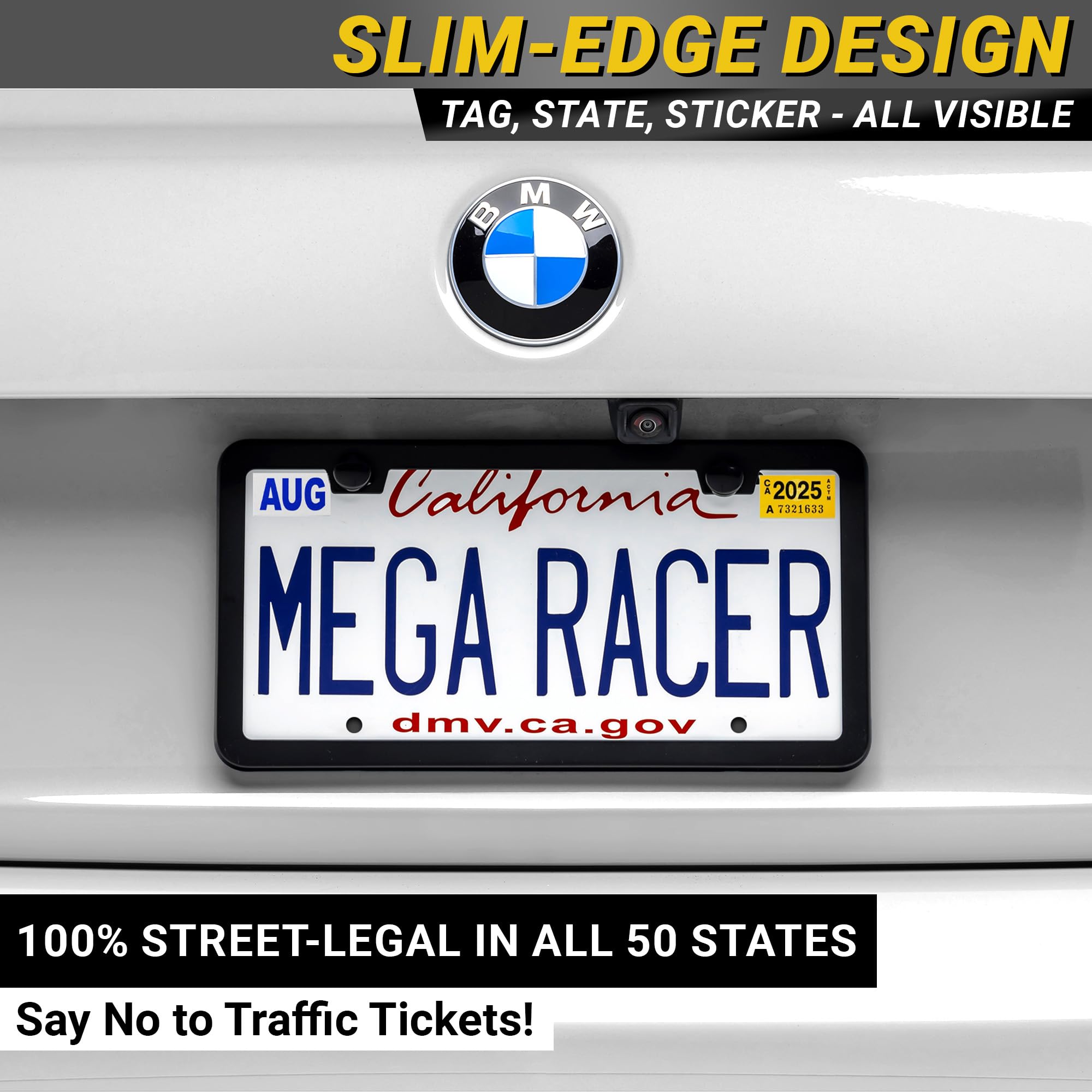 Thin edge design prevents plate scraping on various vehicles