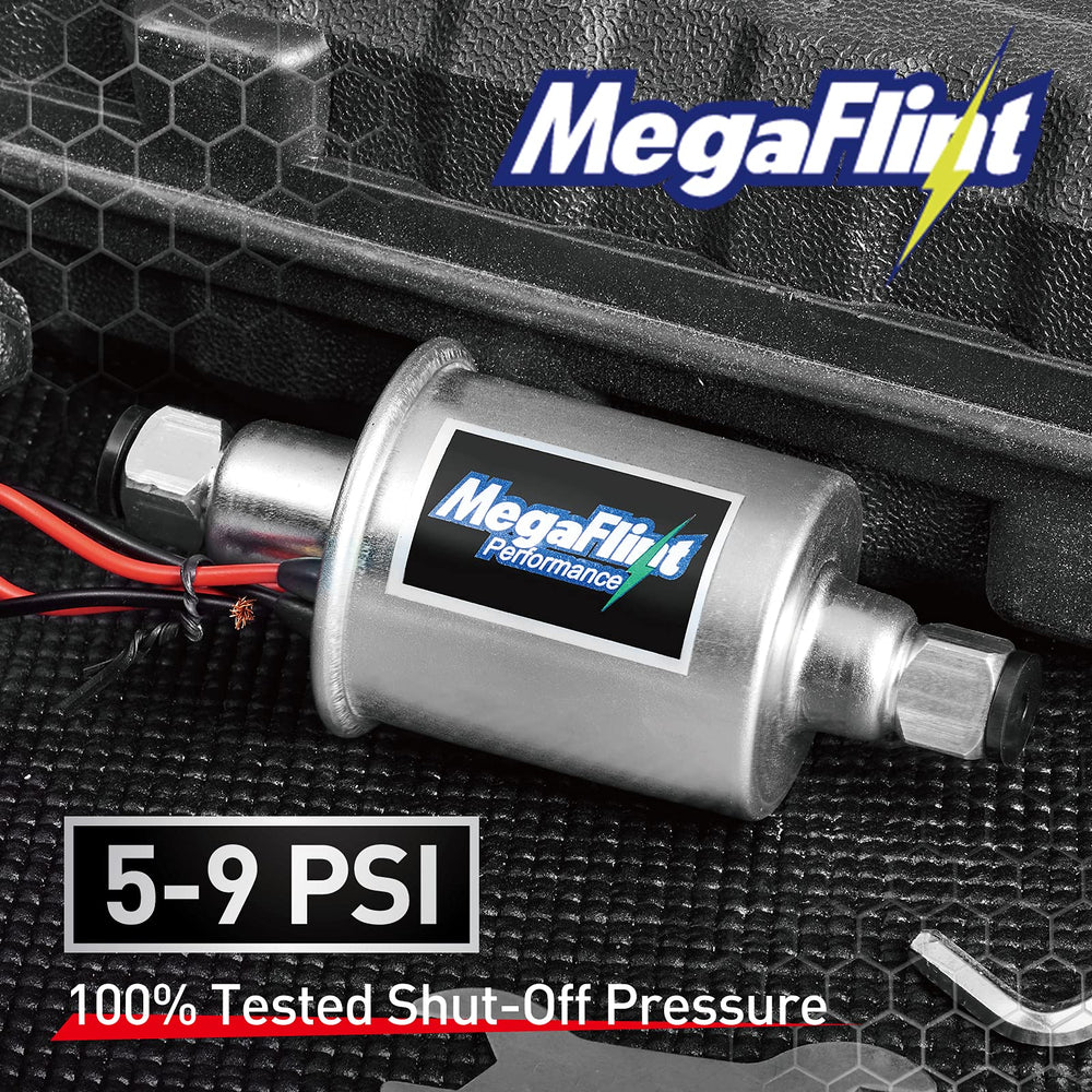 Megaflint inline fuel pump internal copper coil highlights durable motor performance.