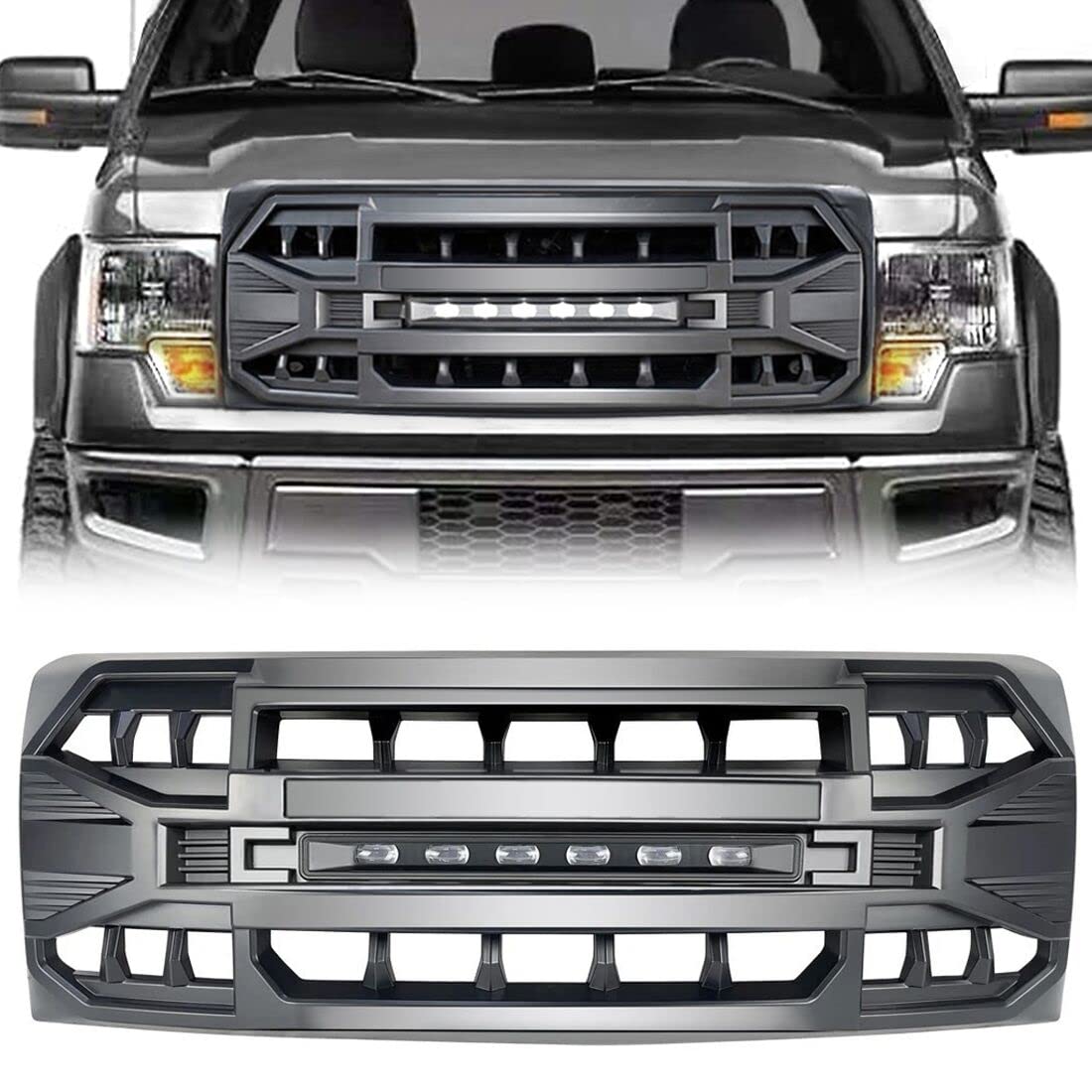 MEGAIE Ford F-150 front grille replacement with matte black finish for rugged styling