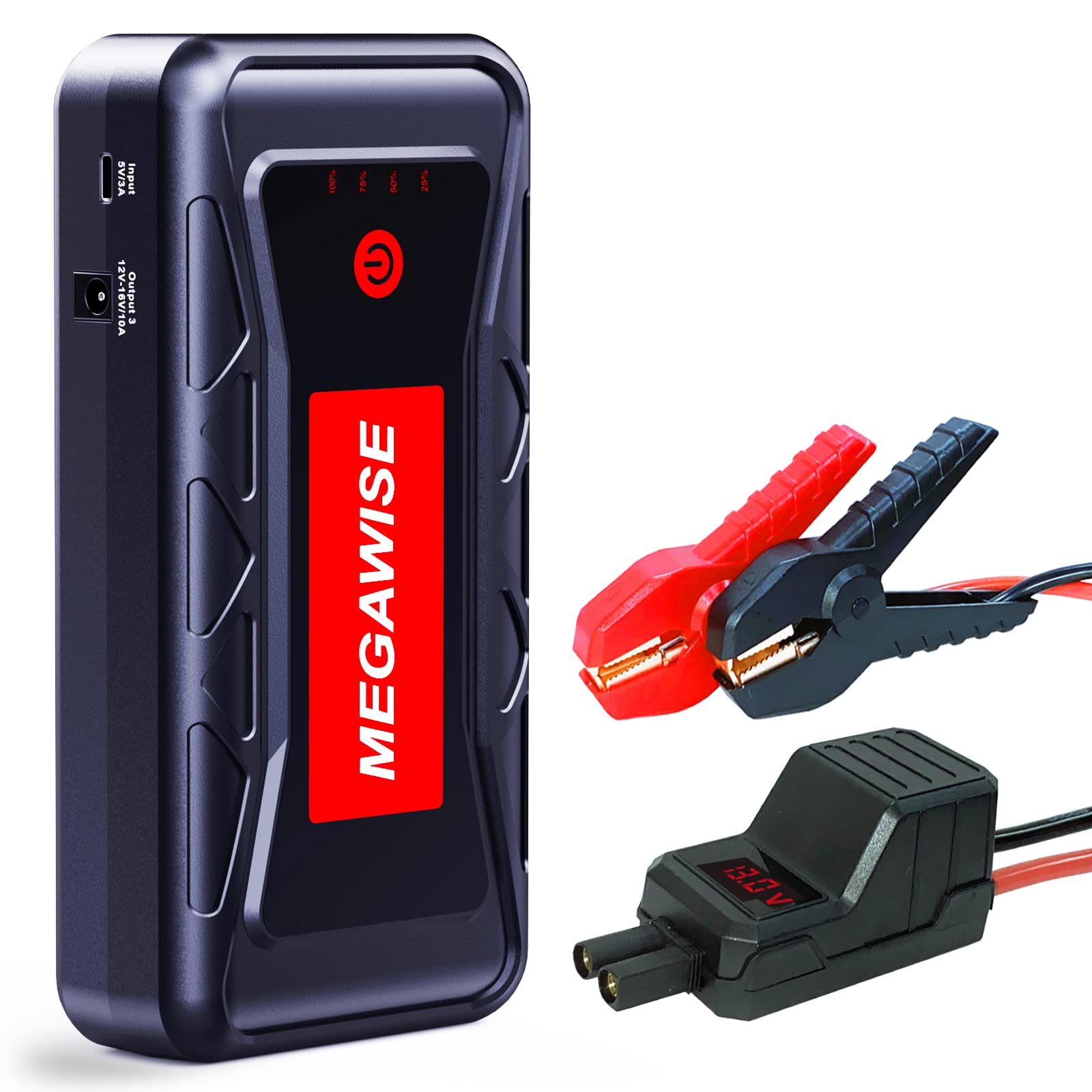 MEGAWISE 2500A front view of the jump starter for quick roadside starts