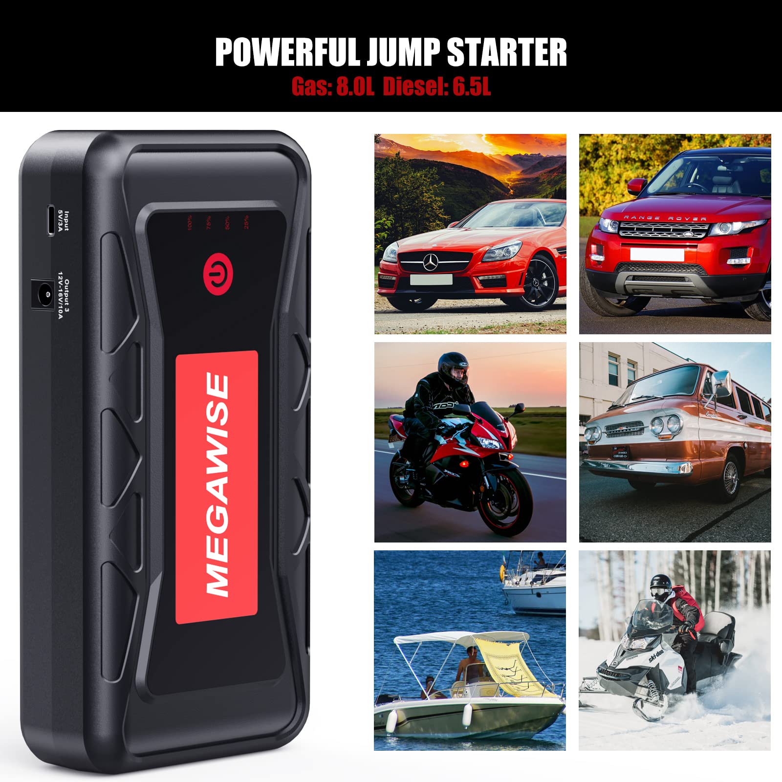 MEGAWISE 2500A USB ports for fast phone and tablet charging