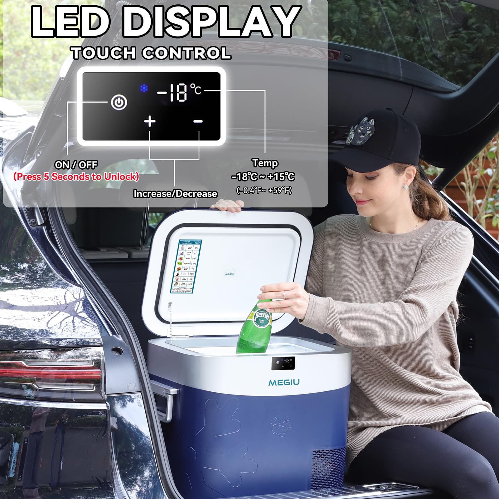 Megiu car refrigerator removable basket enables flexible meal storage