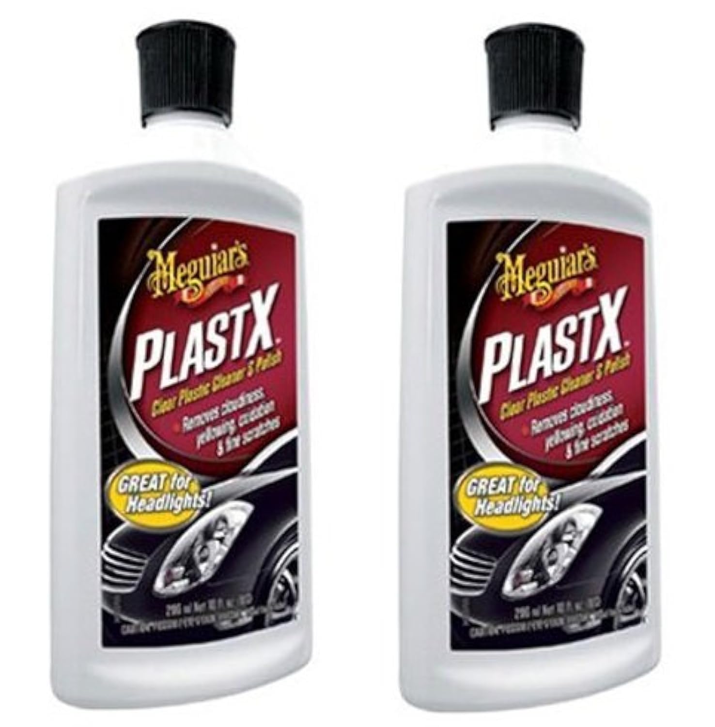 Meguiar's Clear Plastic Cleaner & Polish bottle, front view; restores clarity on headlights and plastics