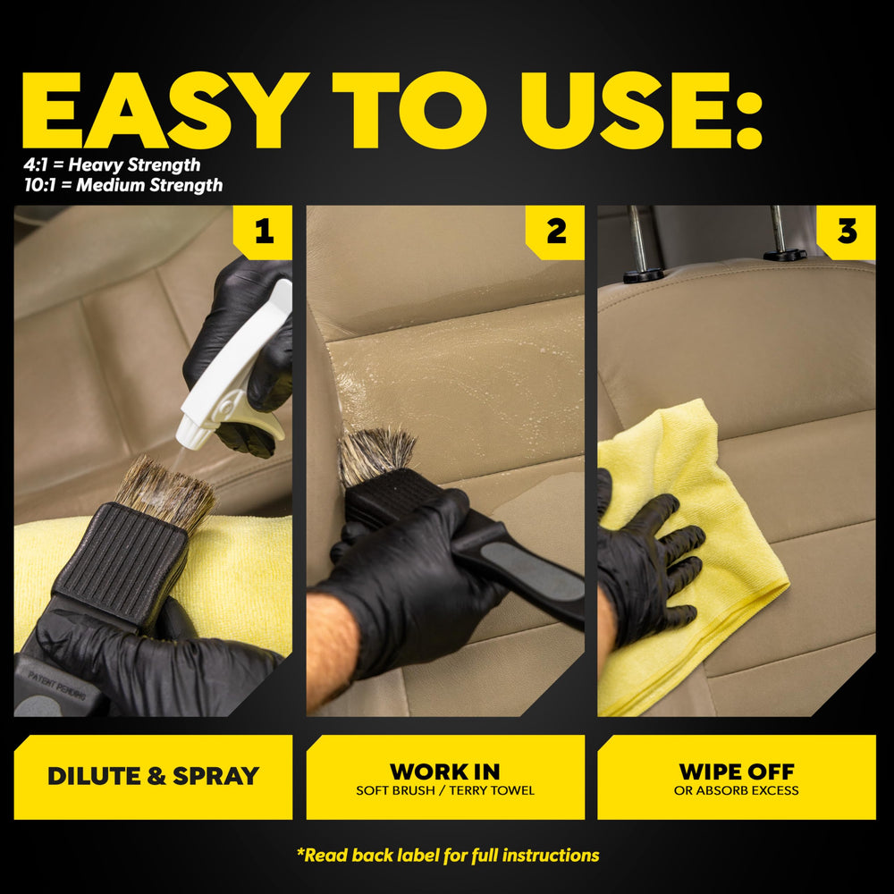 Meguiar's D10101 leather-safe cleaning preserves texture and feel