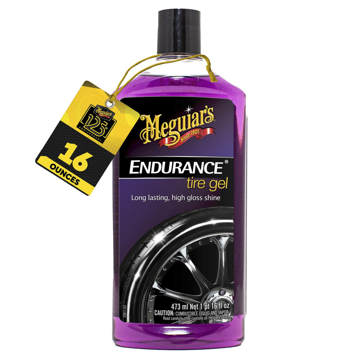 Meguiar's Endurance Tire Gel bottle showing deep black gloss and protection