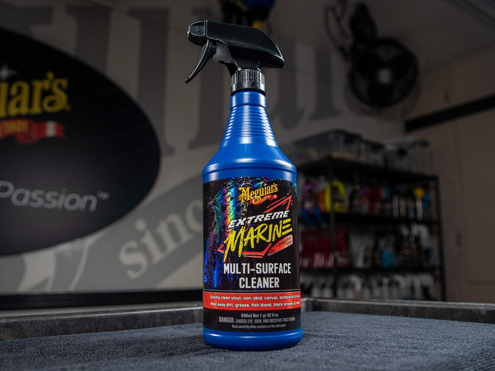 Meguiar's cleaner applied with a brush to tackle tough marine grime