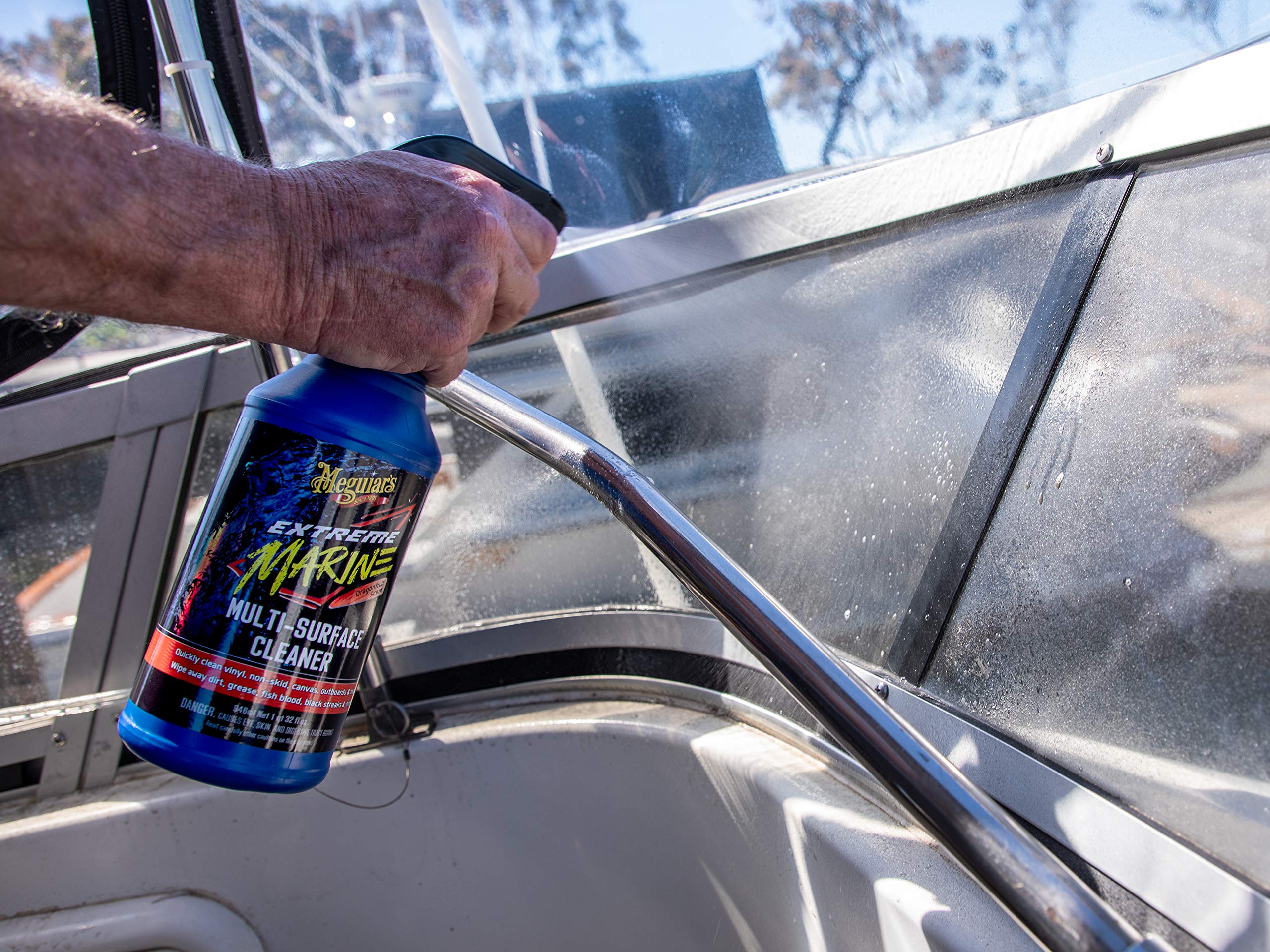 Meguiar's cleaner tackling carpet stains for a cleaner deck area