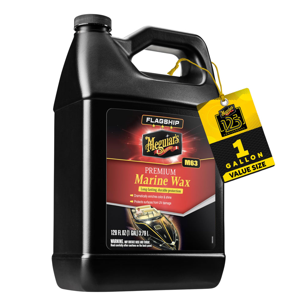 Meguiar's Flagship Premium Marine Wax bottle pour protects against UV and salt exposure