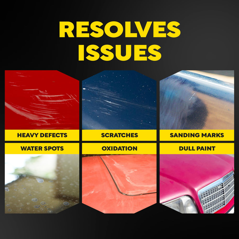 Meguiar's foam compounding pad surface close-up showing dense foam for defect cutting.