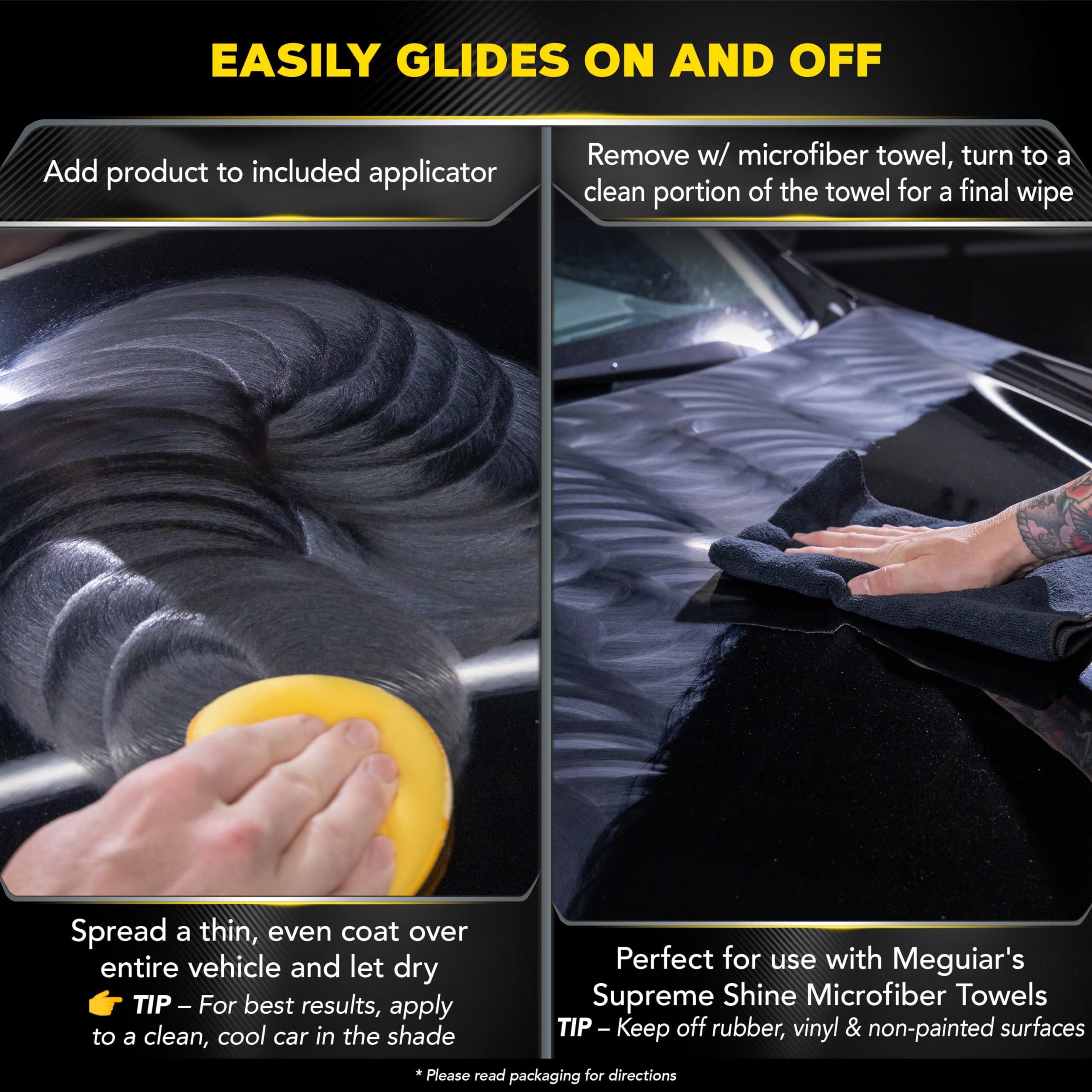 Glossy painted surface after Meguiar’s Gold Class wax shows deep reflection