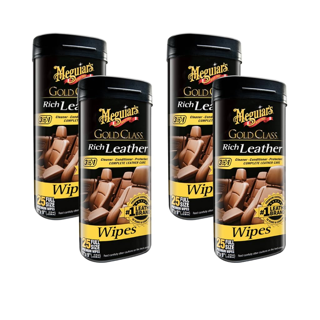 Meguiar's Gold Class Rich Leather Wipes pack for cleaning, conditioning, and UV protection of leather