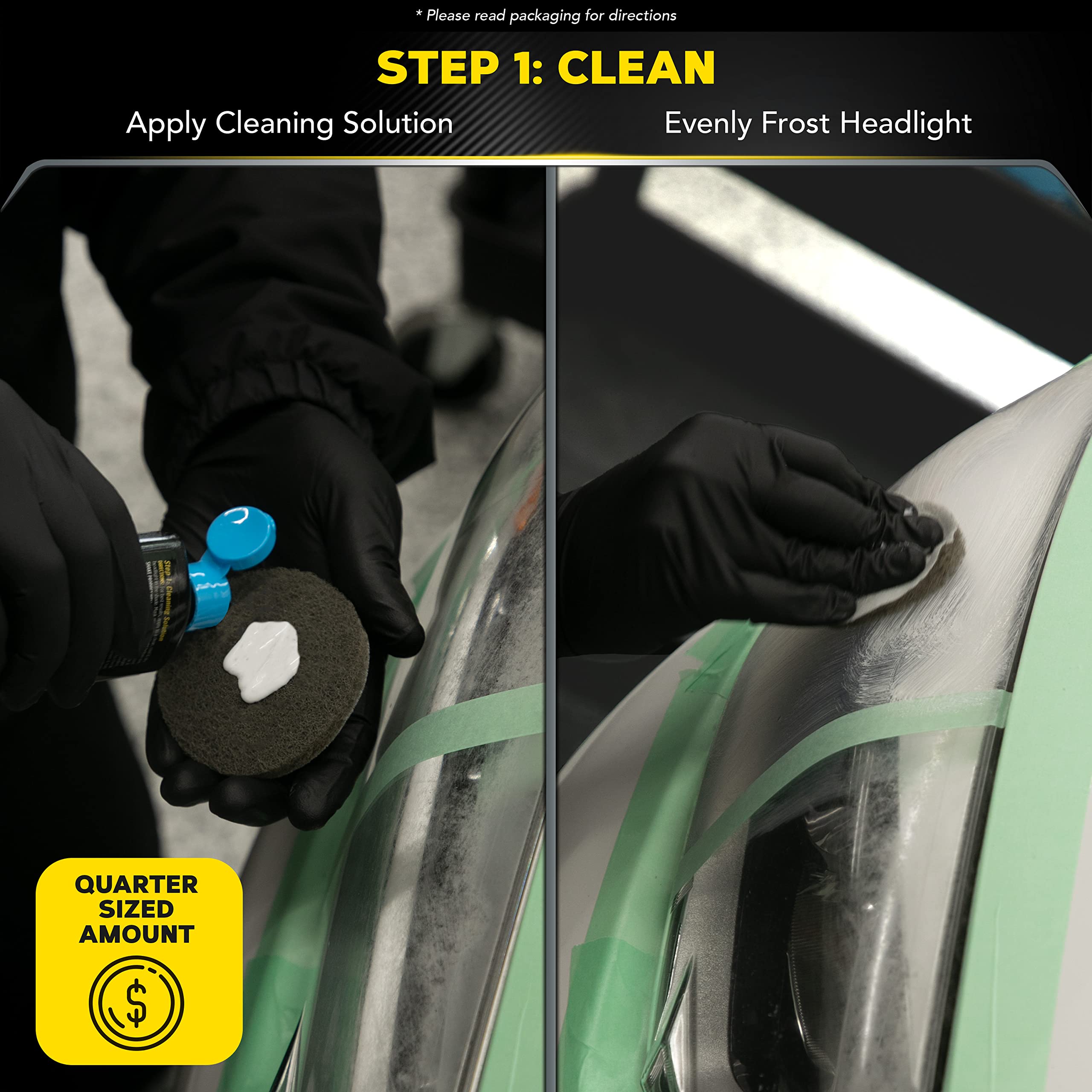Meguiar's headlight coating being applied for crystal-clear, long-lasting protection
