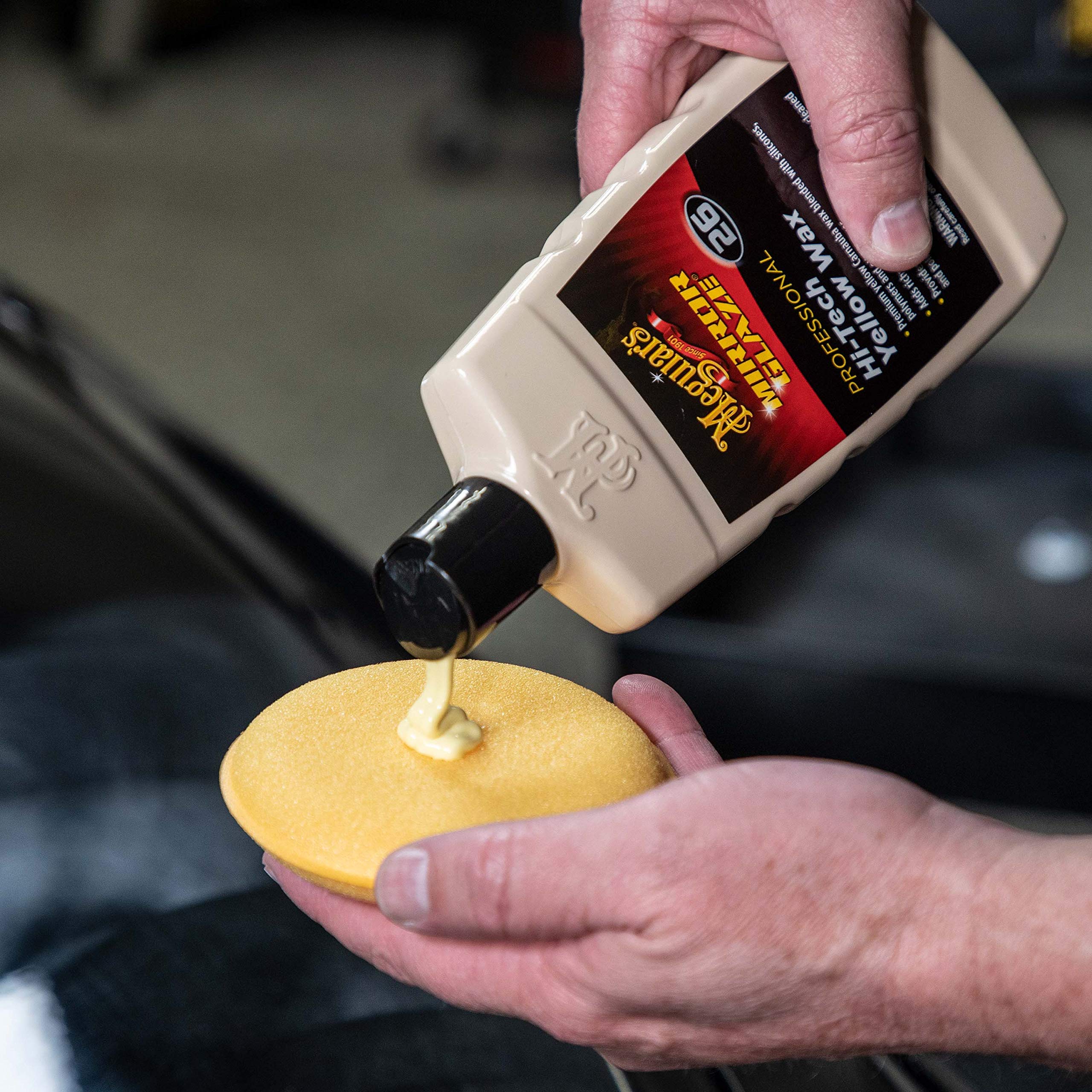 Meguiar's Hi-Tech Yellow Wax on glossy paint provides durable protection and a deep finish.