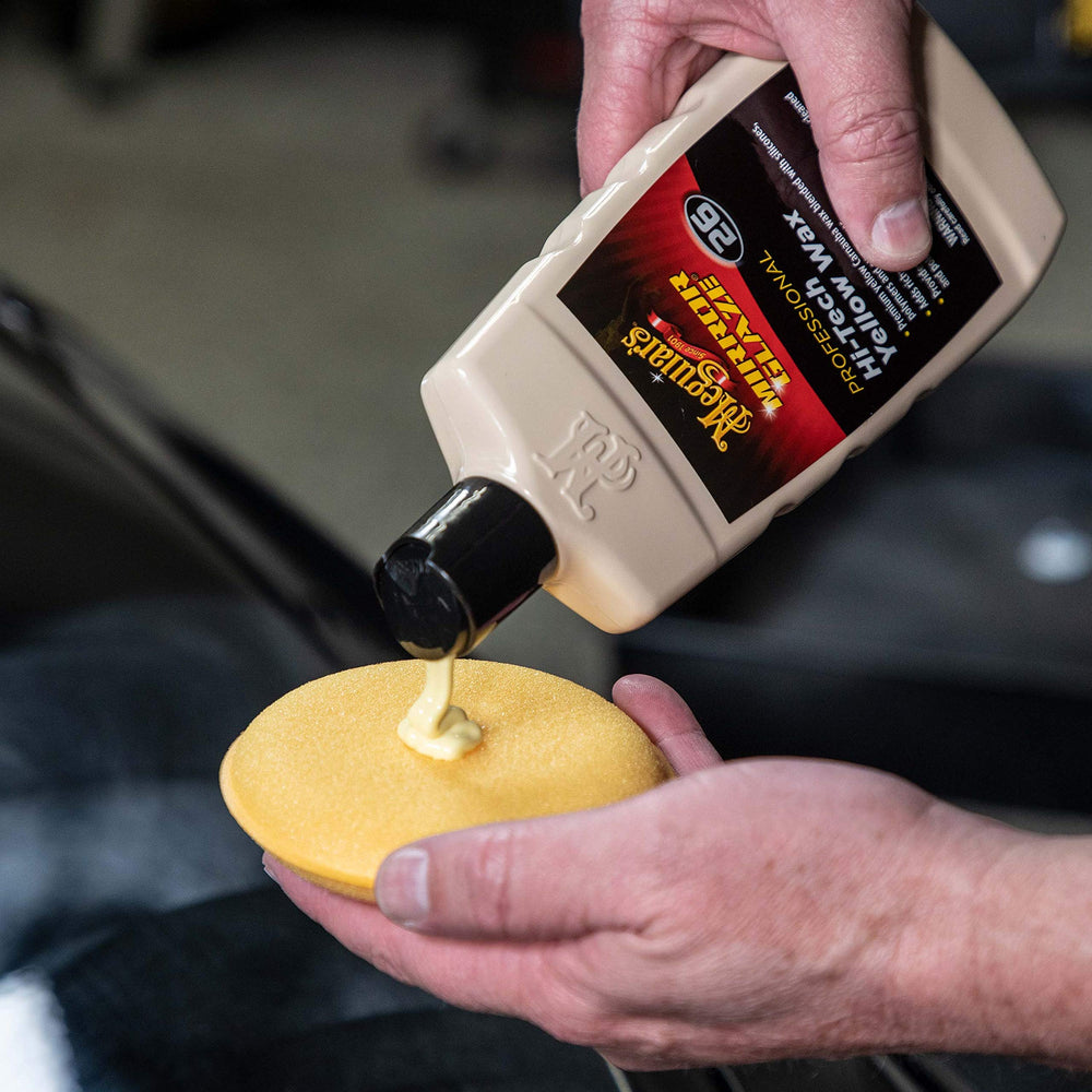 Meguiar's Hi-Tech Yellow Wax on glossy paint provides durable protection and a deep finish.