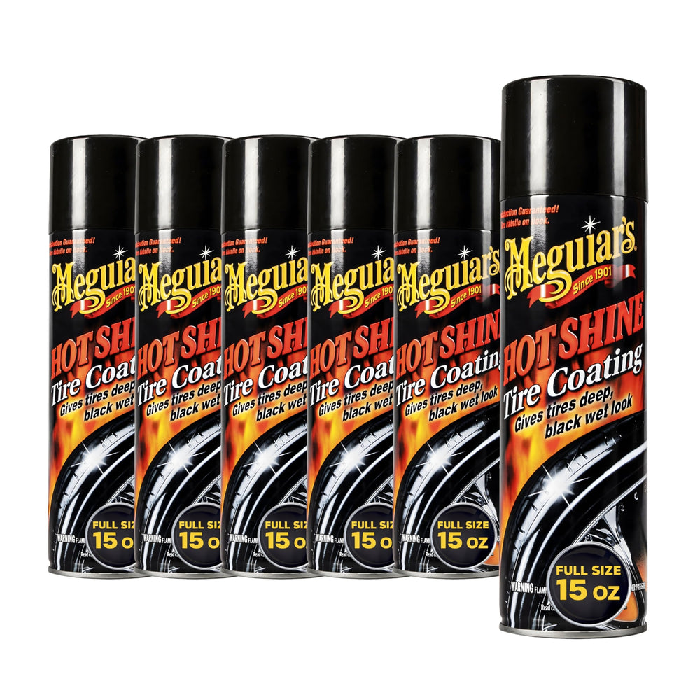 Meguiar's Hot Shine High Gloss Tire Coating six-pack coats tires for a deep black, high-gloss look.