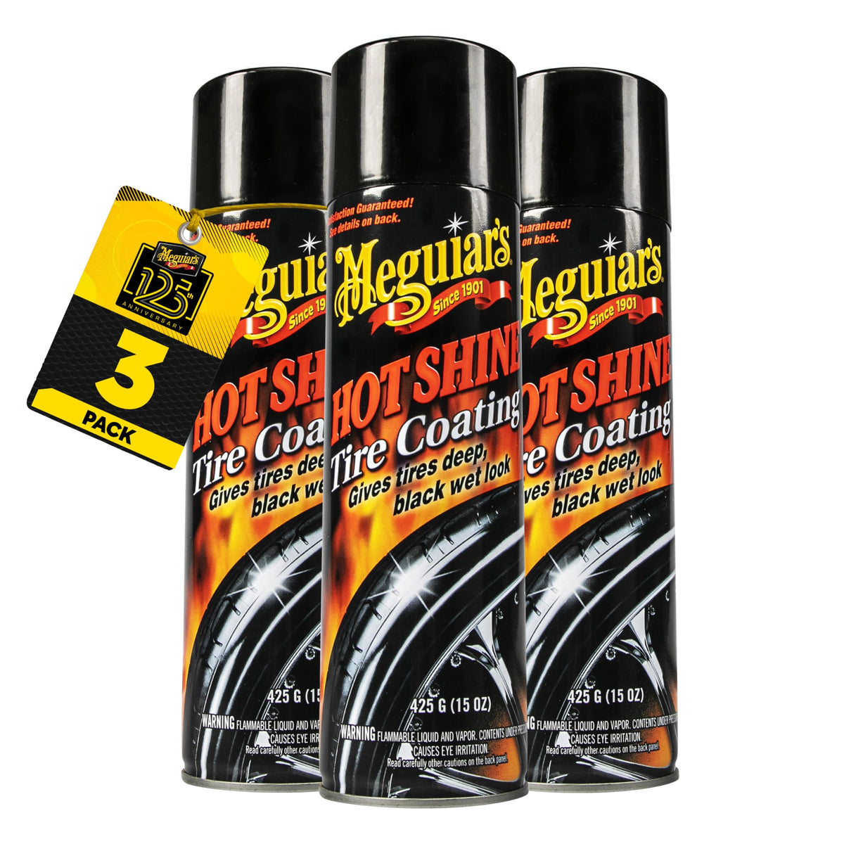 Meguiar's Hot Shine tire coating aerosol can provides long-lasting gloss protection.