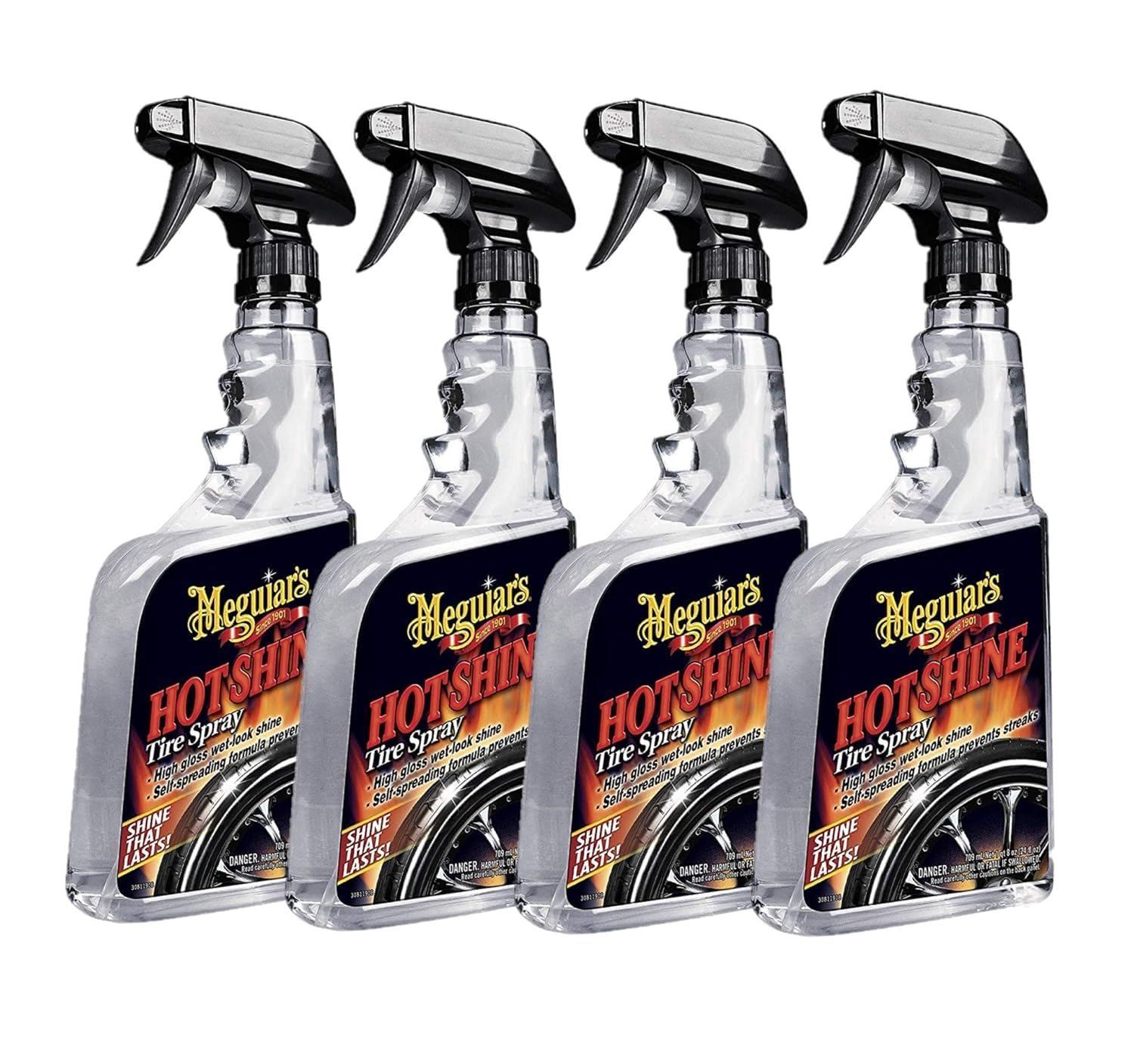 Meguiar's Hot Shine Tire Spray bottle delivering a long-lasting wet look on tires