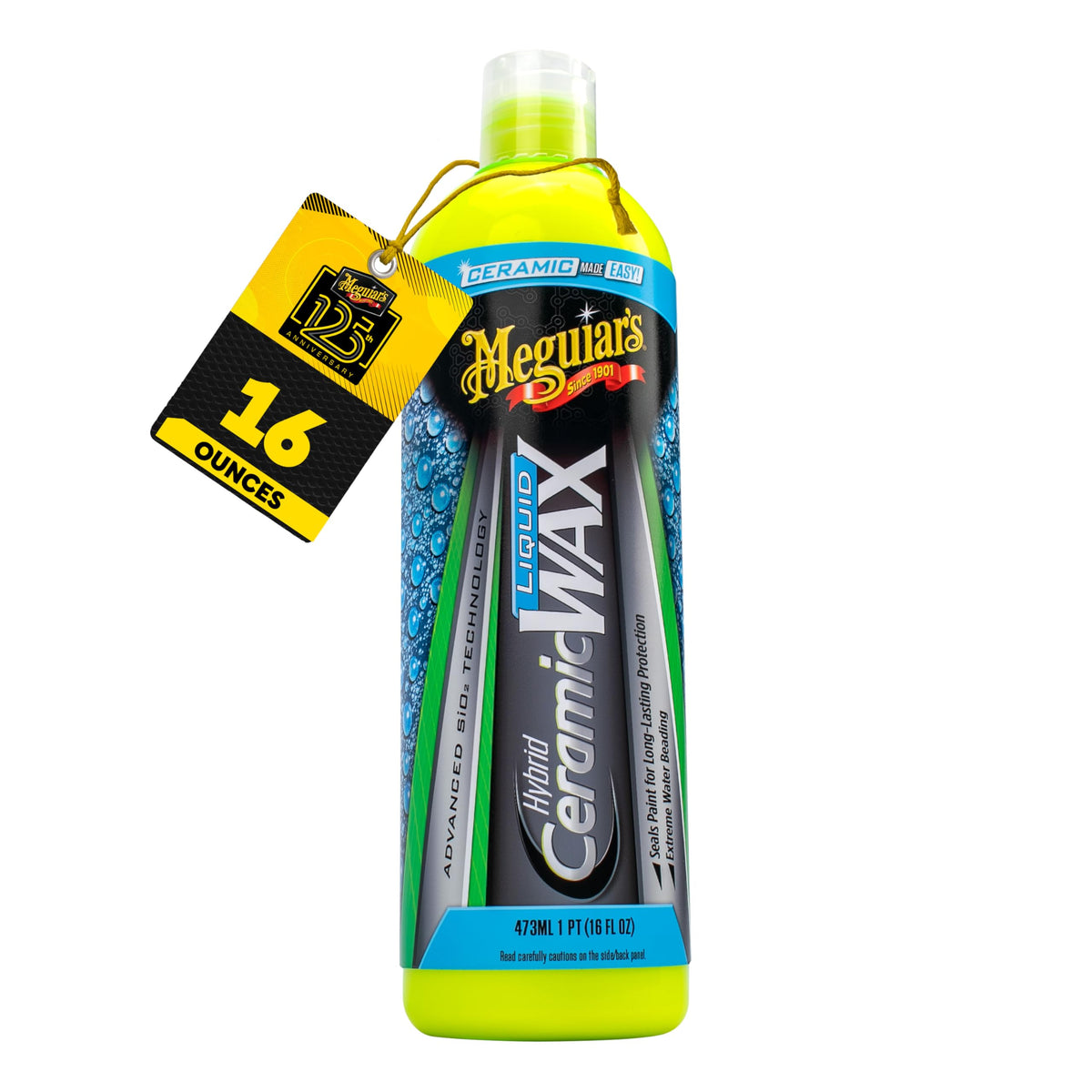 Meguiar's Hybrid Ceramic Liquid Wax bottle front view for showroom-ready shine and durable protection.