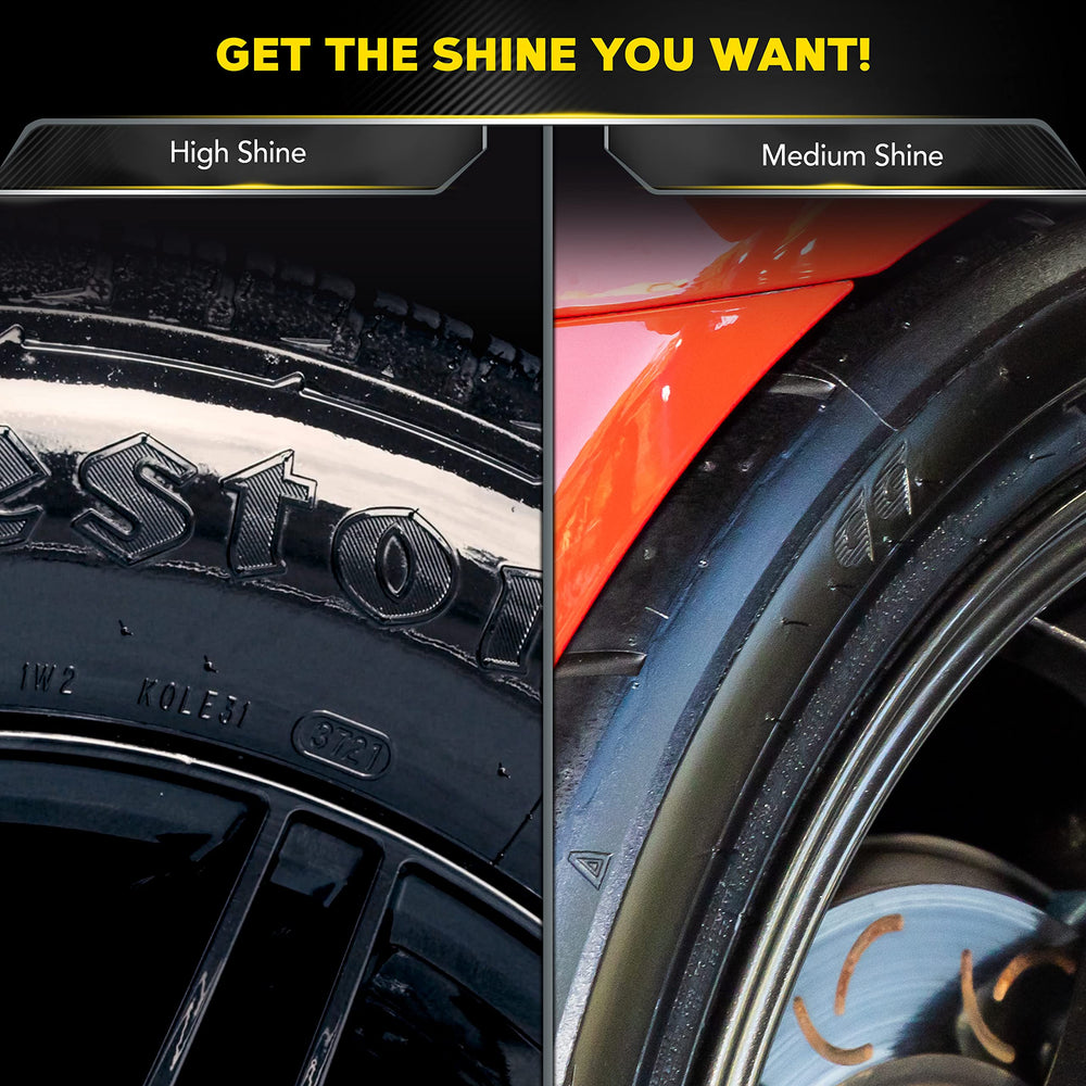 Close-up of sling-free application with Meguiar's tire shine.