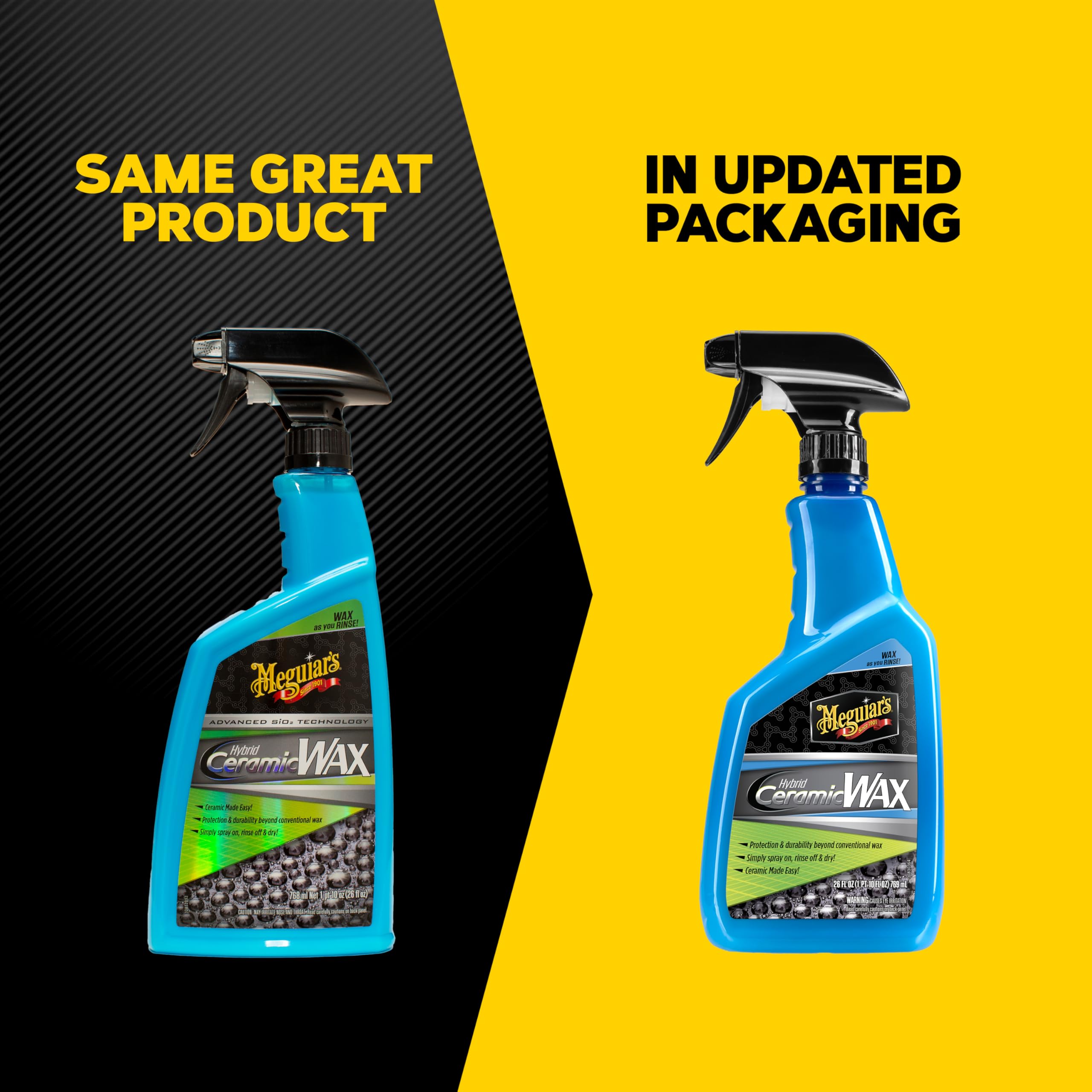 Meguiar's Hybrid Ceramic Wax being sprayed on a car during rinse-off