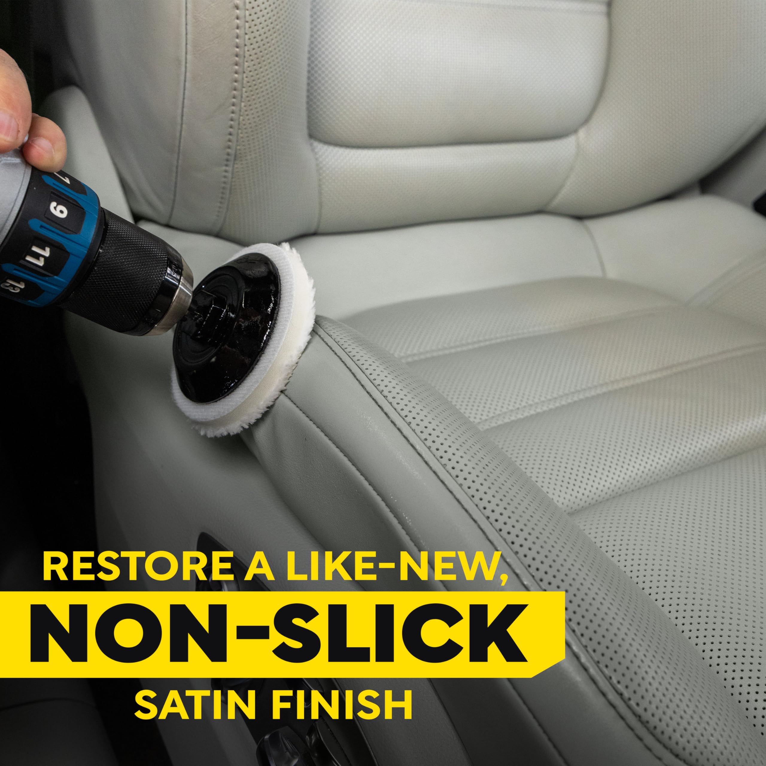 Meguiar's Leather Care Kit cleaning disc in action against grime and oil