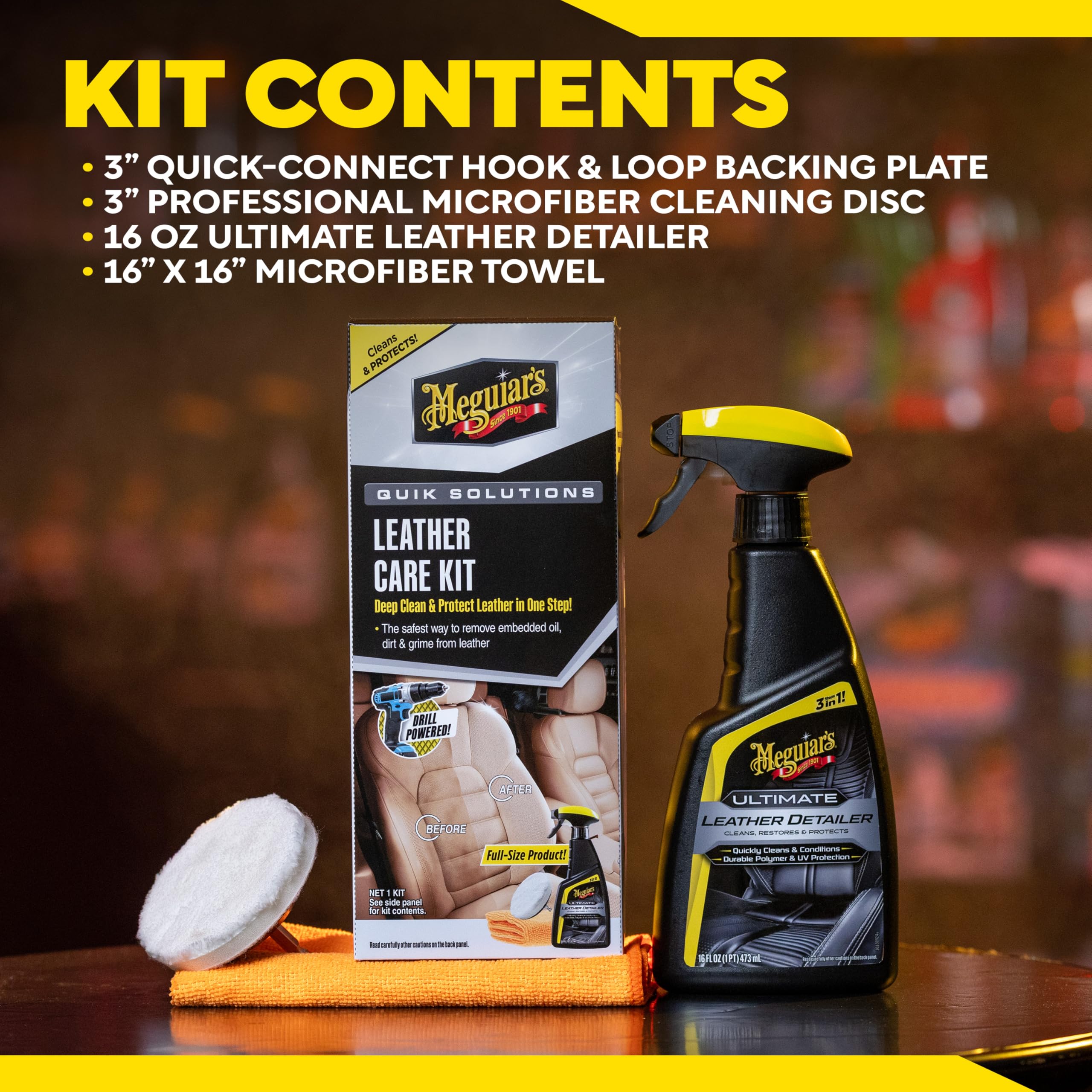 Meguiar's Leather Care Kit UV protection detail on leather surface