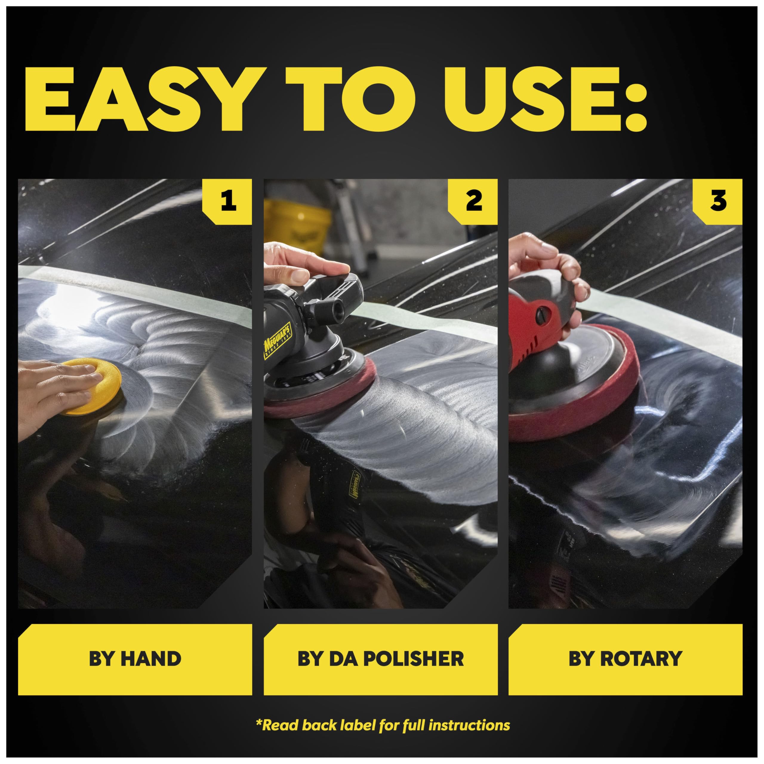Meguiar's M105 Ultra-Cut Compound in action with a rotary buffer for quick correction