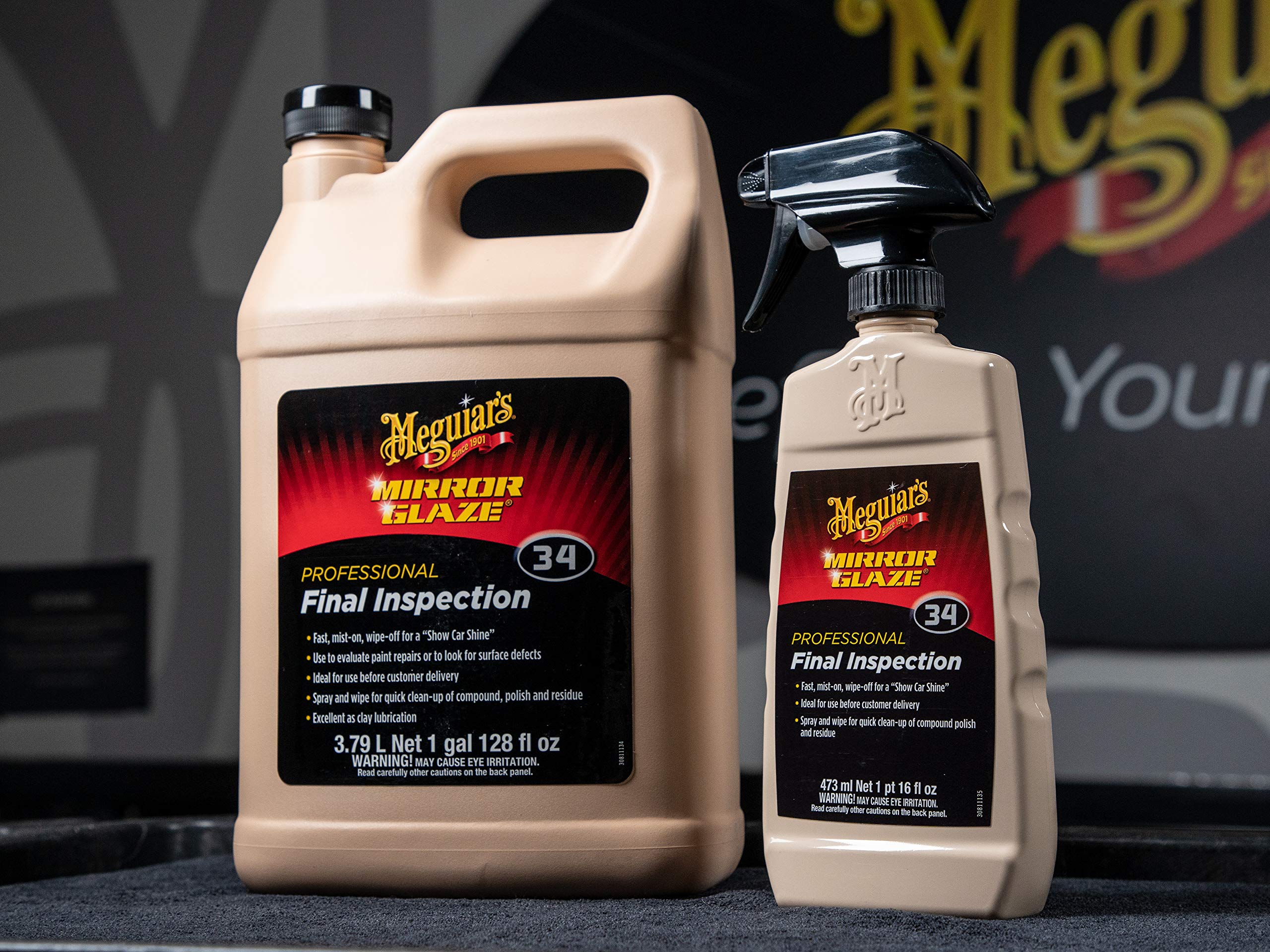 Meguiar's M34 Final Inspection delivers a glossy paint finish for showroom-ready shine.