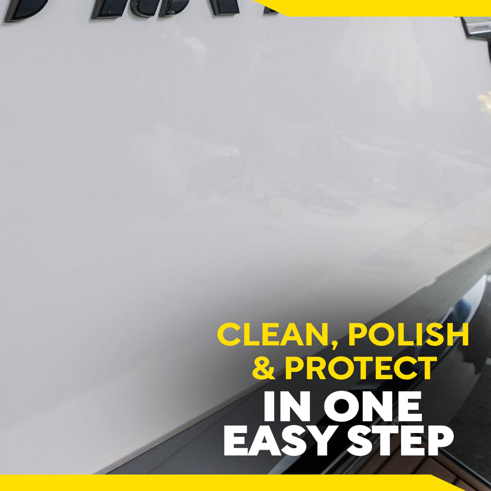 Meguiar's M5032 water bead test indicates lasting protection on fiberglass surface.