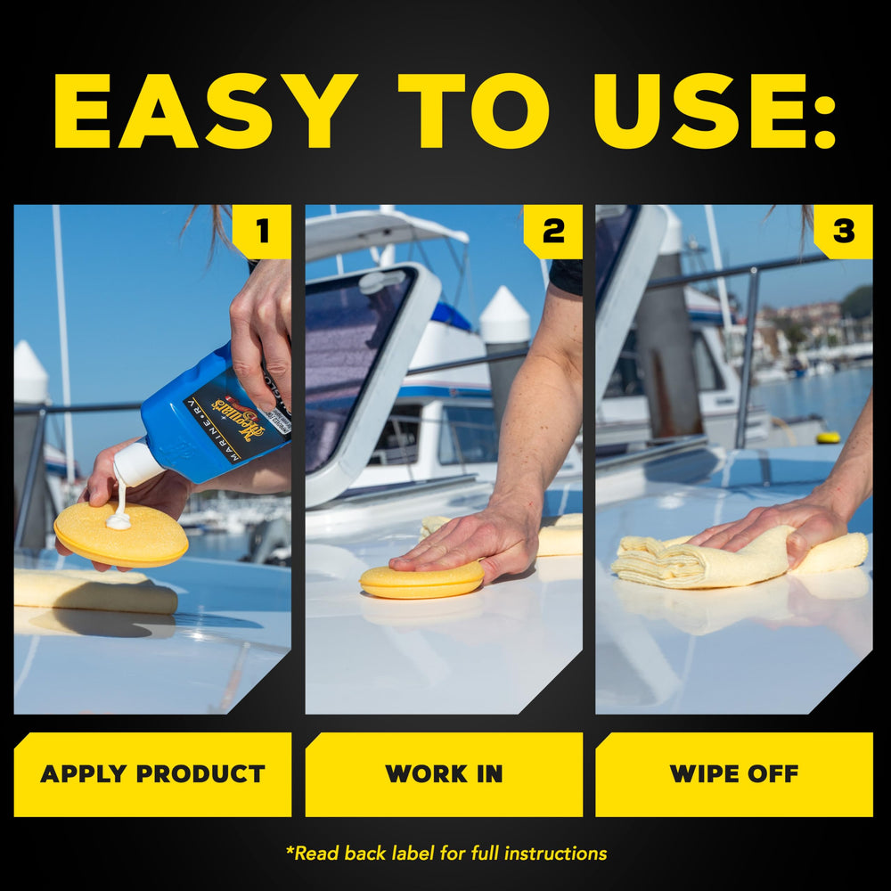 Meguiar's Marine/RV High Gloss Polish dark-color shine boosts depth on deep gel coats.