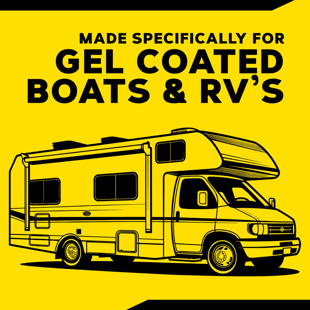 Meguiar's Marine/RV High Gloss Polish gel coat finish enhances reflection on smooth surfaces.