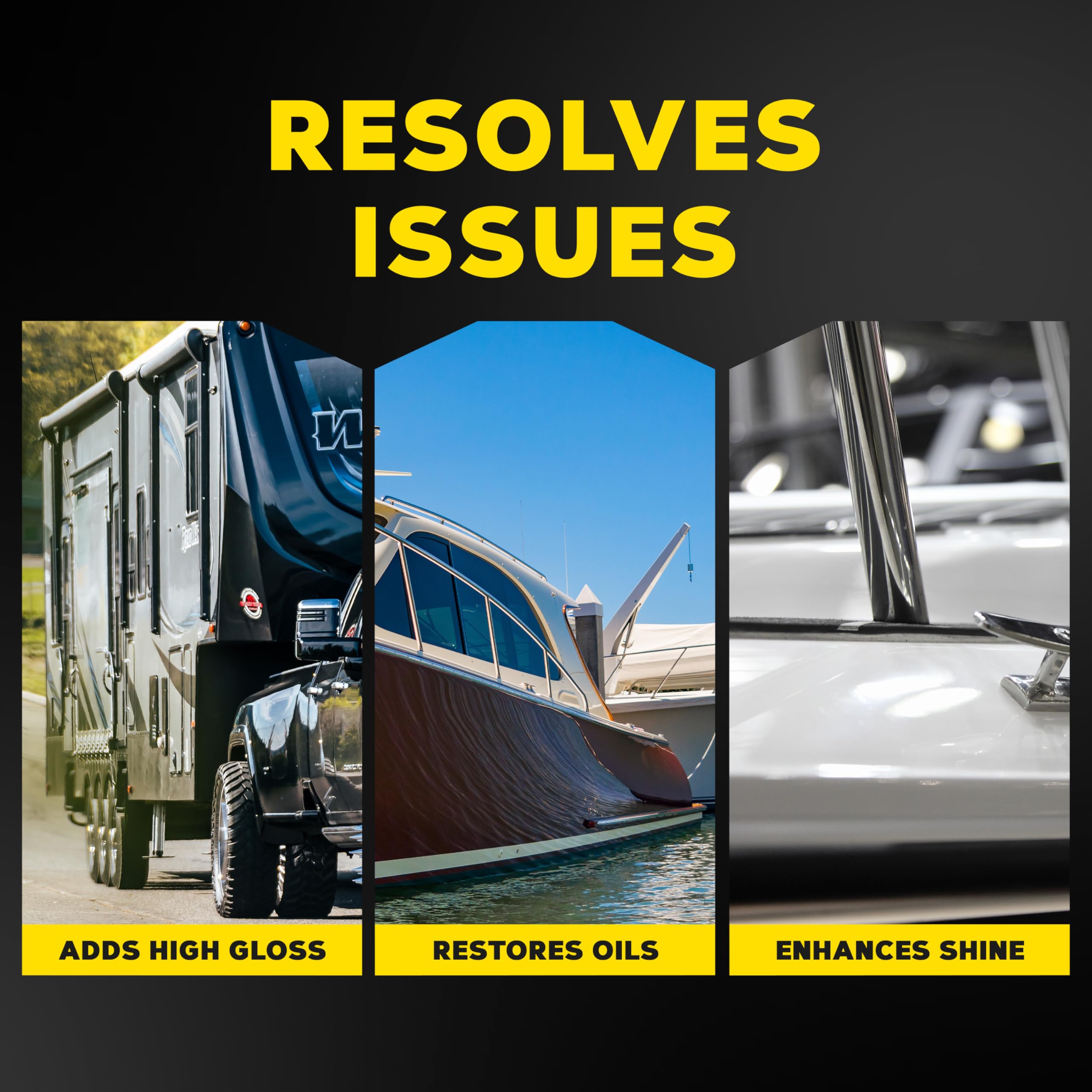 Meguiar's Marine/RV High Gloss Polish machine-polish setup reveals vibrant color and depth.
