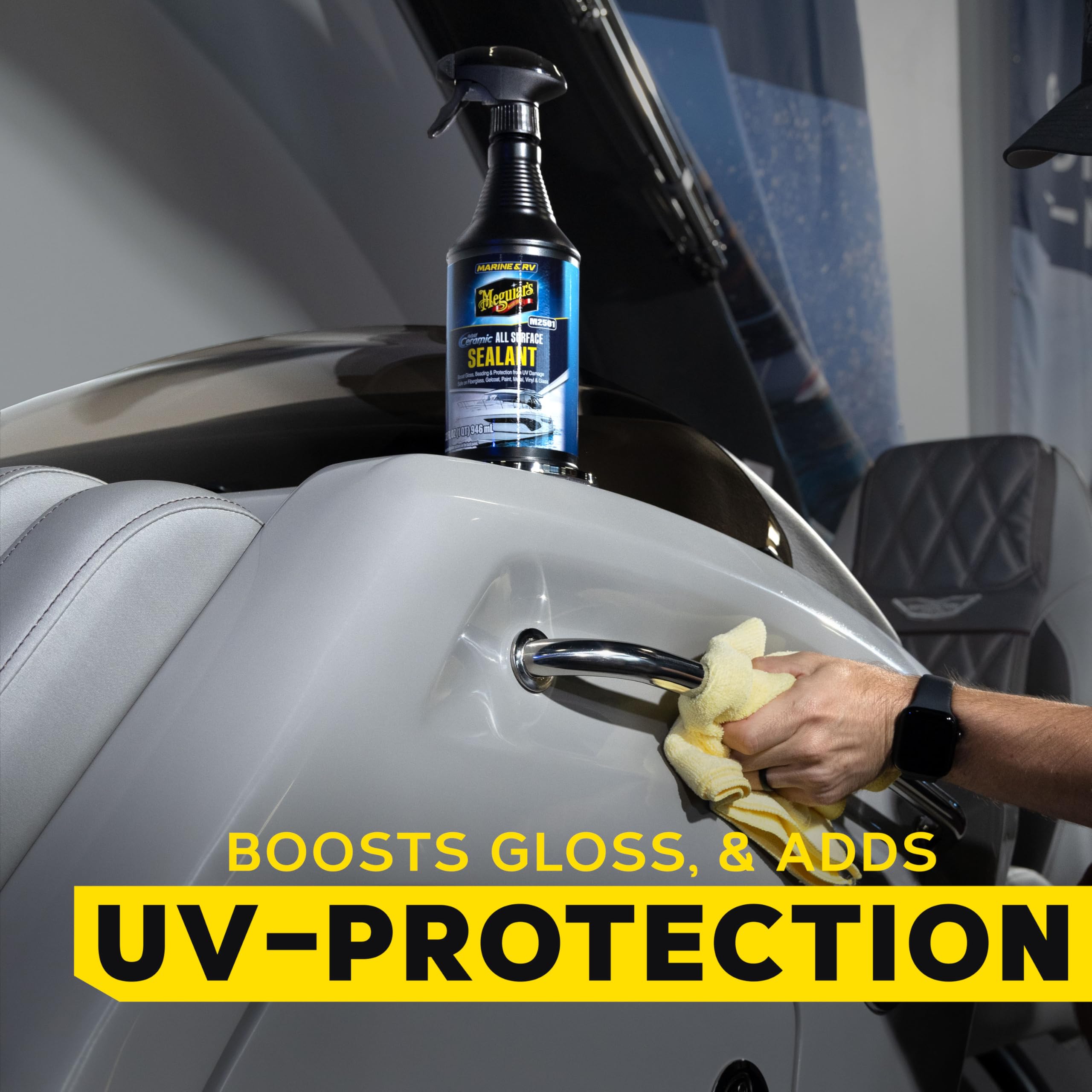 Boosts gloss, slickness, and water beading for easier drying after a day on the water.