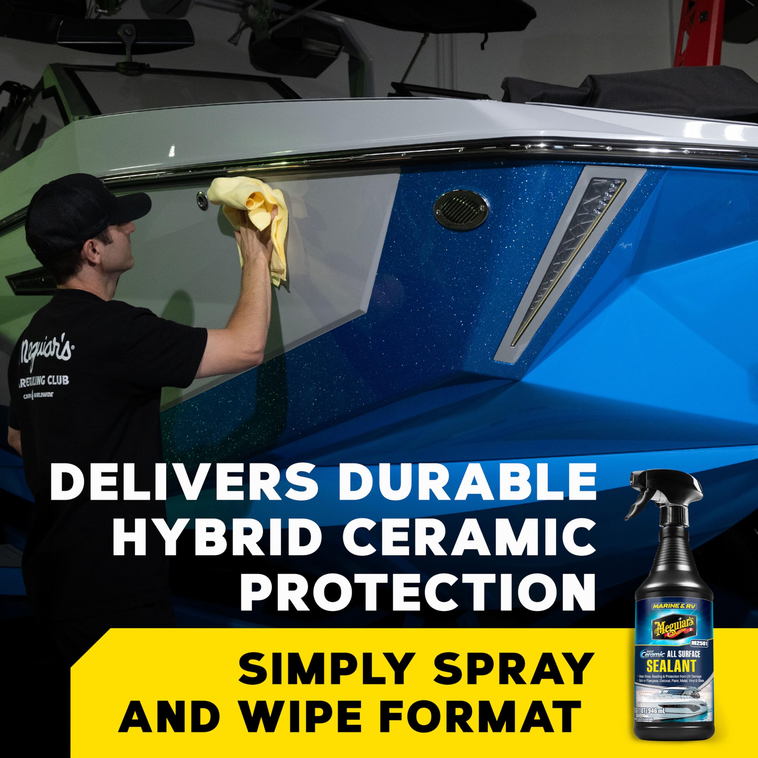 Easy spray-and-wipe application for fiberglass and gel coat on boats and RVs.