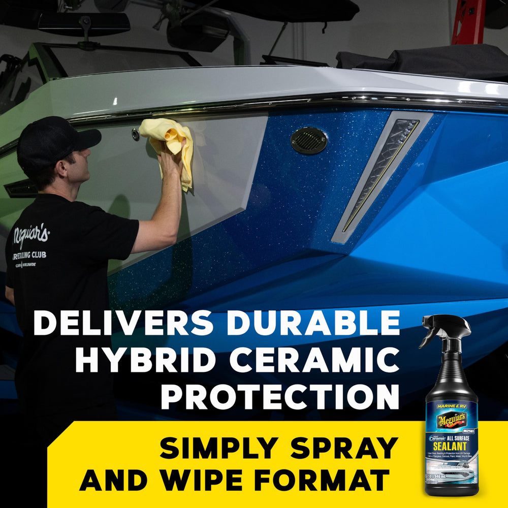 Easy spray-and-wipe application for fiberglass and gel coat on boats and RVs.