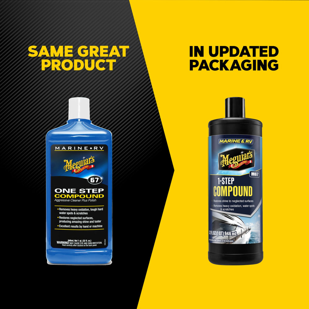 Meguiar's Marine/RV One Step Compound removes oxidation from fiberglass gel coat.