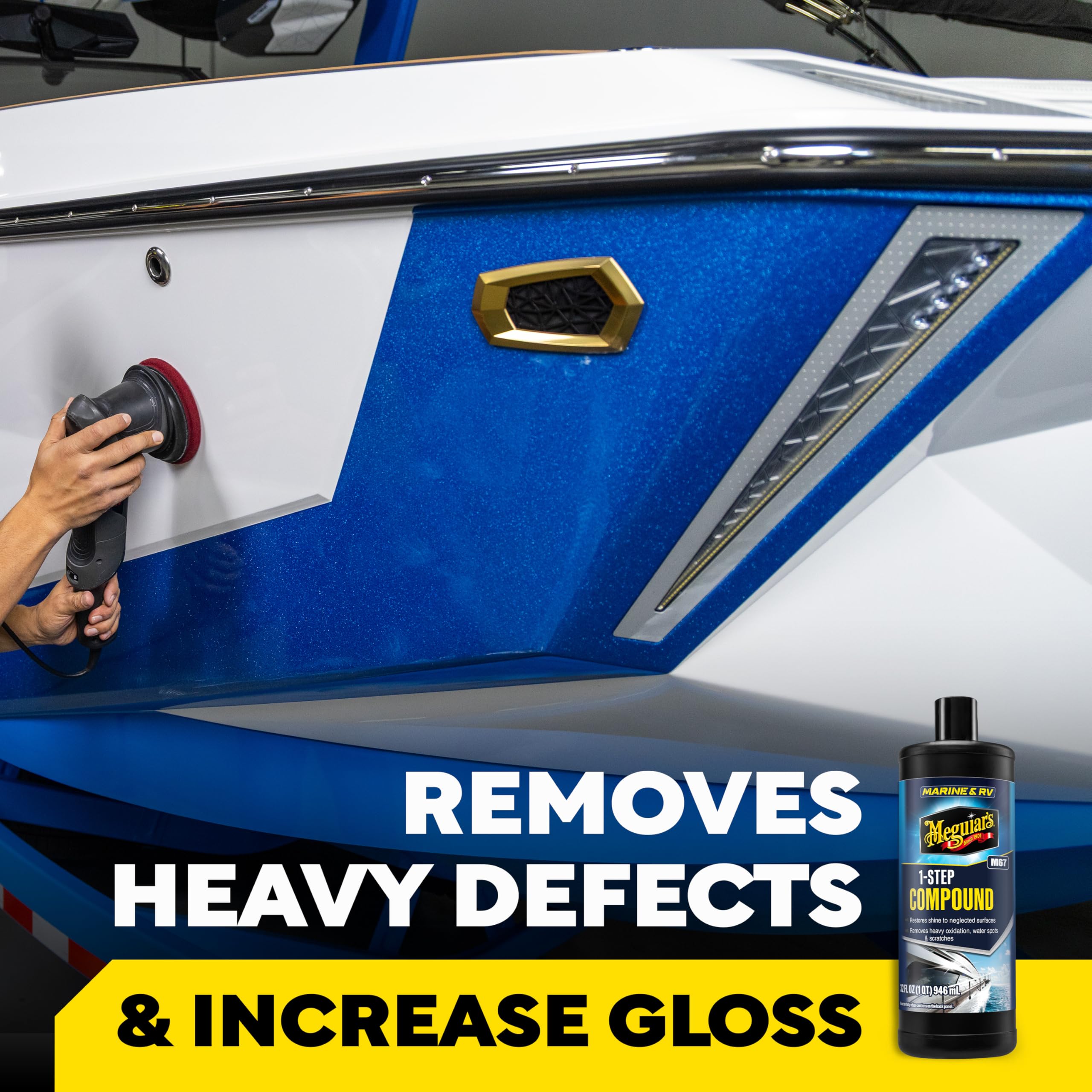 Meguiar's Marine/RV One Step Compound eliminates stubborn water spots on gel coat.